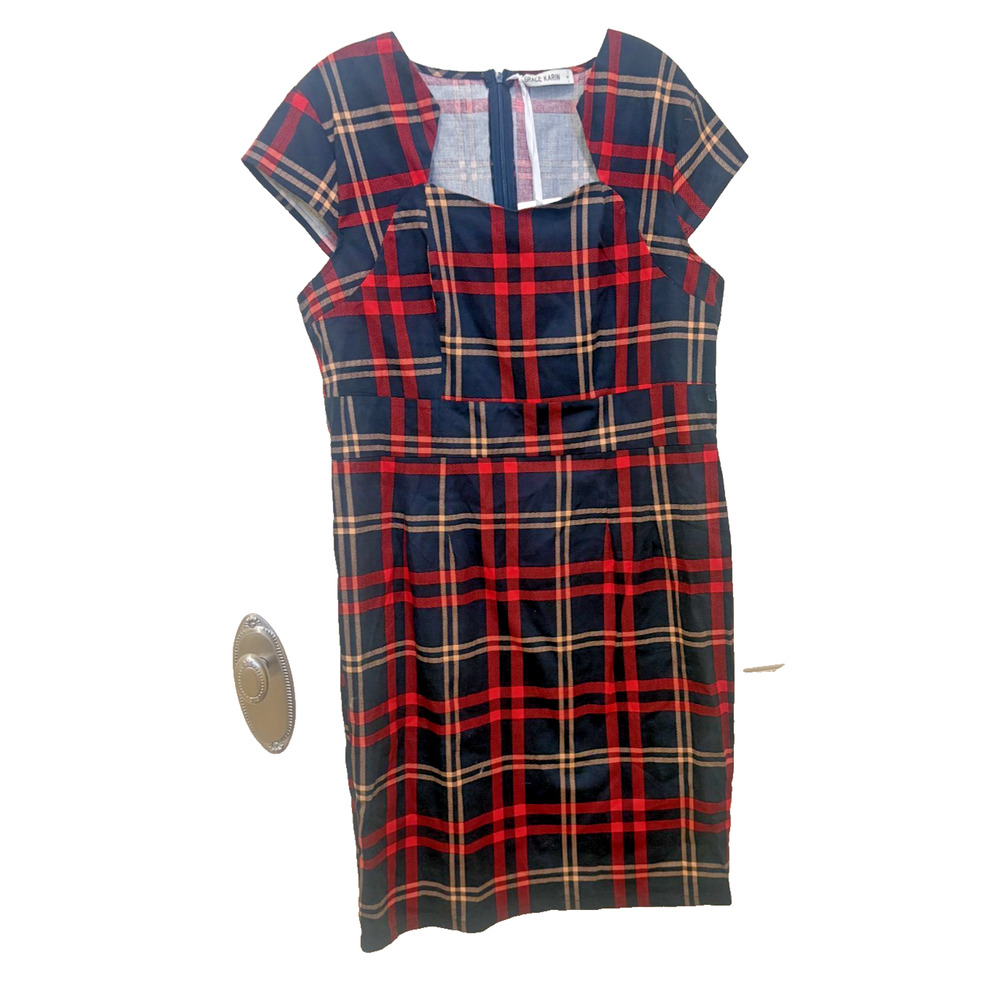 NWT Grace Karin Red Plaid Bodycon Dress Size Large XL Cap Sleeve